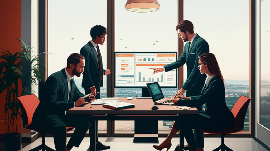 Equipe de advogados em reunião colaborativa